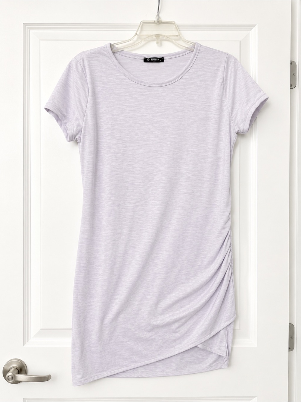 White, Asymmetrical , Side-Ruched Short Sleeve Tee Dress